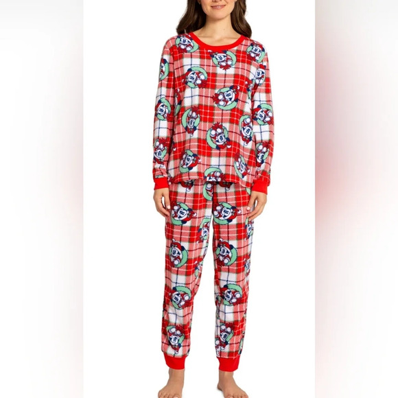 Disney Other - Disney mickey wreath flannel pajama set womens medium red